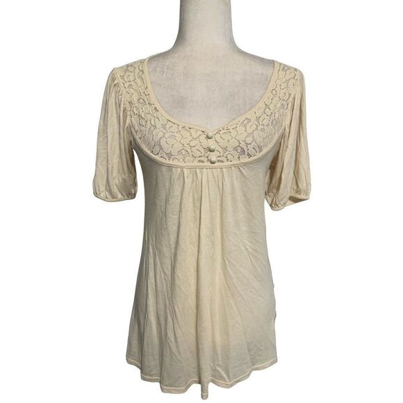 Ella Moss Womens Solid Ivory V Neck Short Sleeve Lace Top Xs - Picture 1 of 4